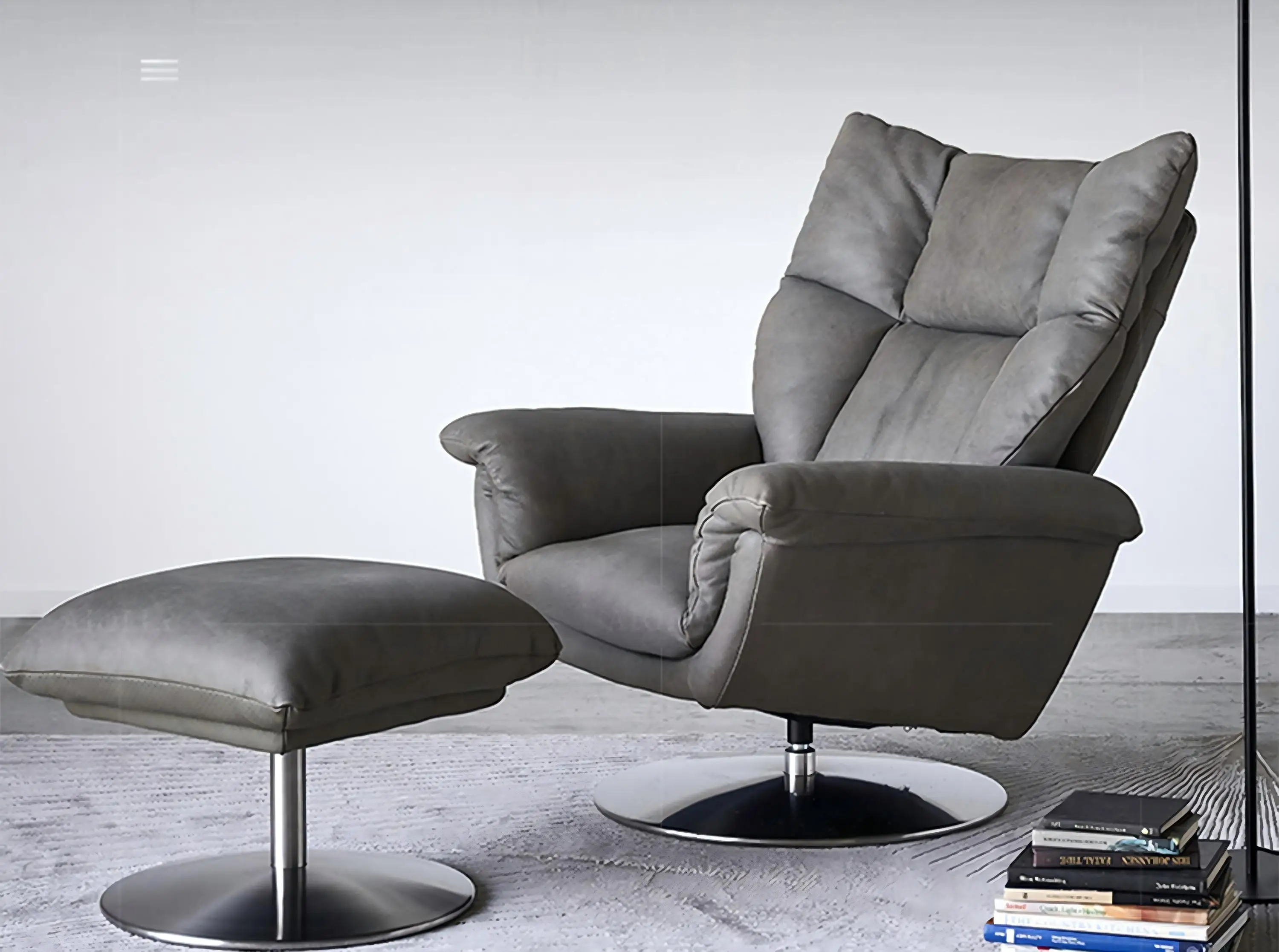 & Leather Single-person Sofa Chair High Backrest 360-degree Rotating Lounge Chair Can Be Sat on Reclined Living Room Furniture