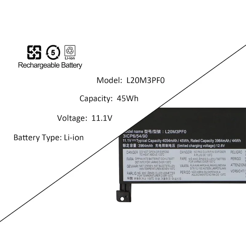 Imagem -02 - Bateria do Portátil Substituição para Lenovo L20m3pf0 L20c3pf0 L20l3pf0 K14 S14 V14 V15 V17 G2-itl G3-iap G3-aba Ideapad 314itl6 3-15i