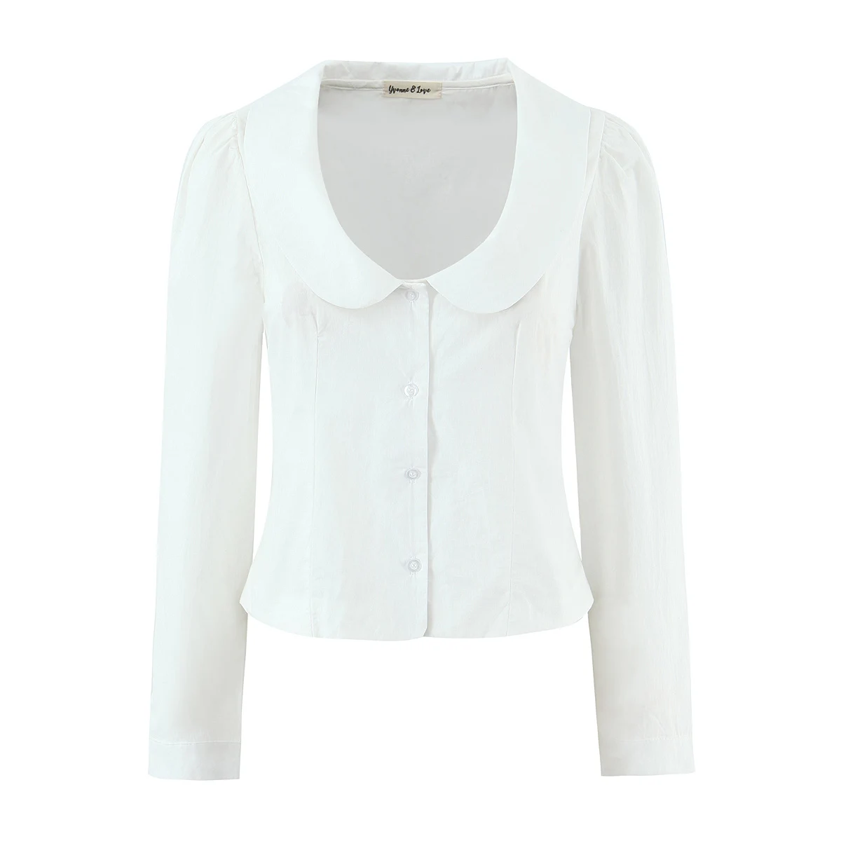 Zoete lente witte Peter Pan kraag lange pofmouwen dames single-breasted knoppen slanke taille korte blouse tops CHIC