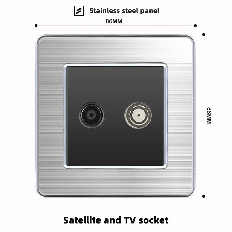 Stainless Steel TV Computer CAT6 TEL Fiber Cooker Unit Shaver Wall Socket UK Standard