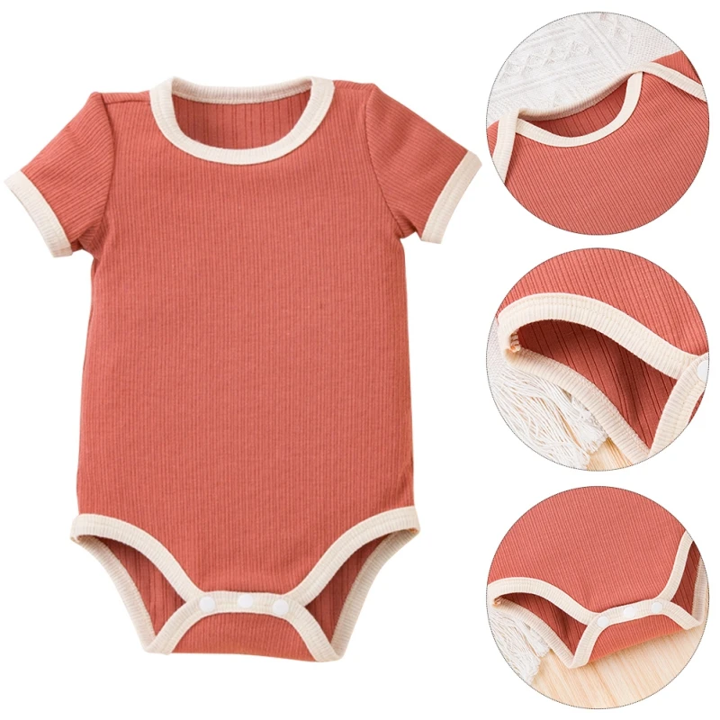 Summer Newborn Baby Girl Clothes Set Solid Color Unisex Ribbed Cotton Short Sleeve Bodysuits Baby Boy Clothes