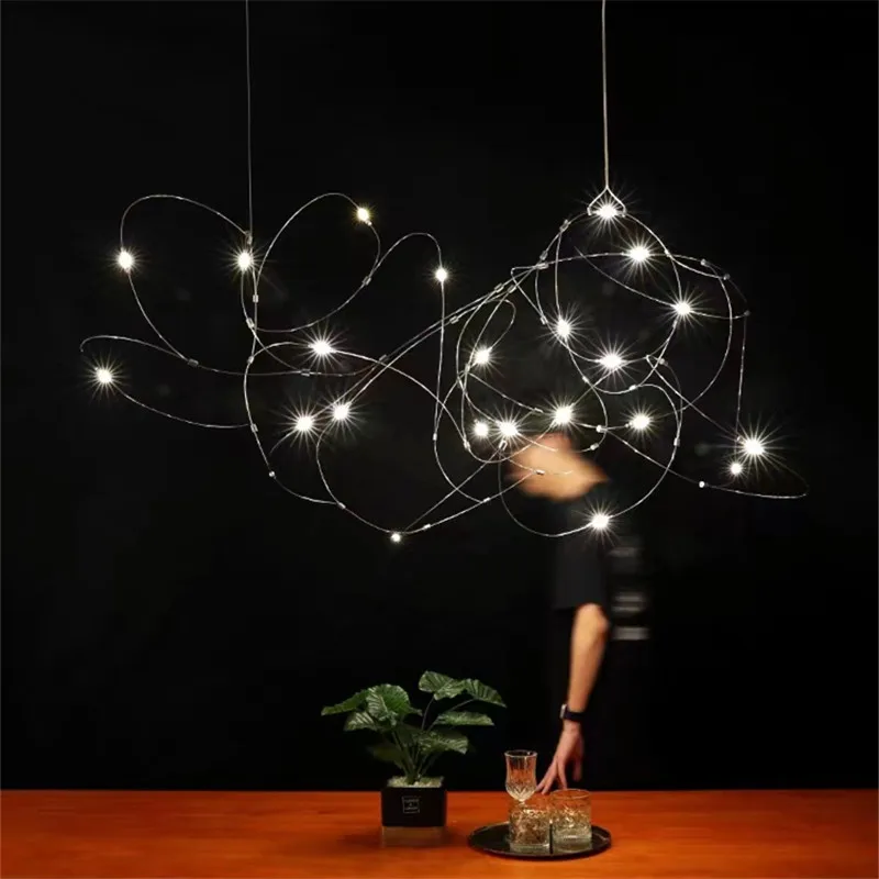 Moooi โคมไฟระย้า LED ลายหิ่งห้อยโคมไฟอาร์ตเดคโควิศวกรรมโคมไฟดีไซน์แบบมินิมอลสำหรับโรงแรมห้องนั่งเล่นโคมไฟเคาน์เตอร์ห้องครัวบาร์