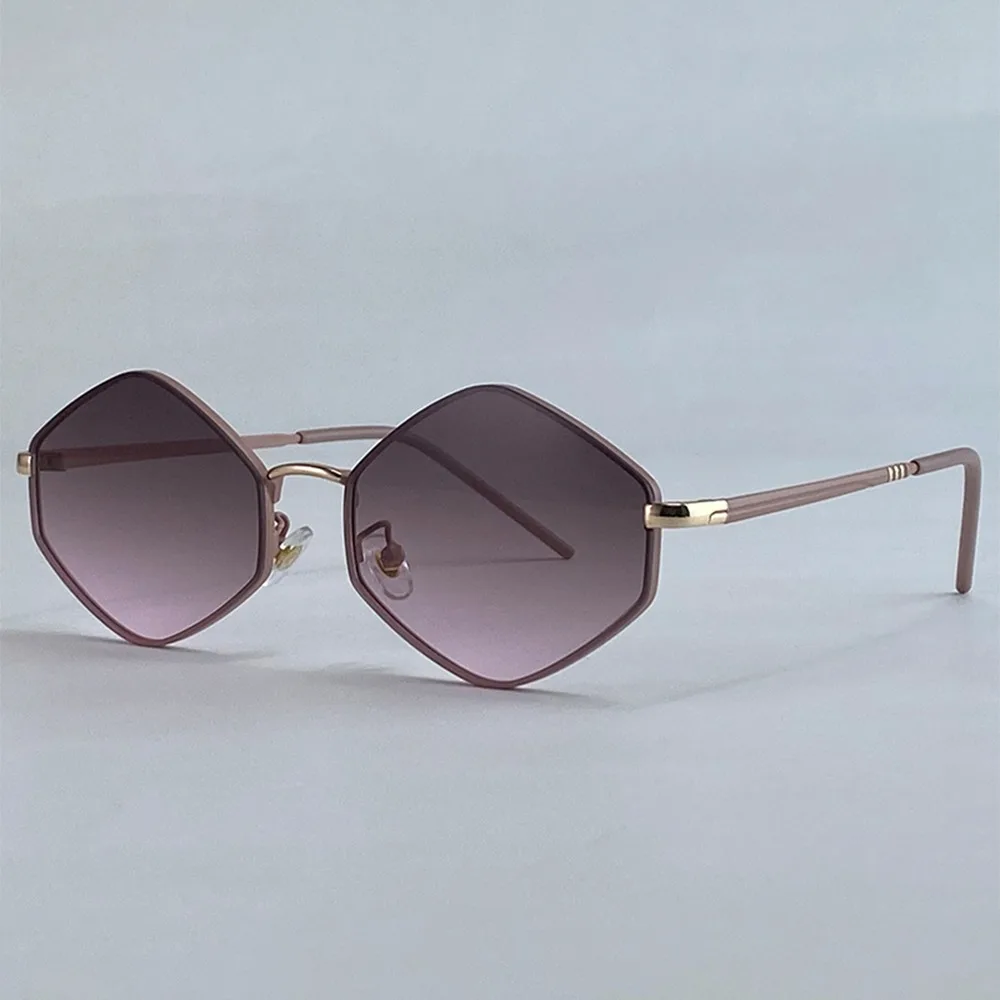 Trendy Metal Frame Hexagon Sunglasses UV400 Protection Luxury Polygon Shades Irregular Sun Glasses Unisex