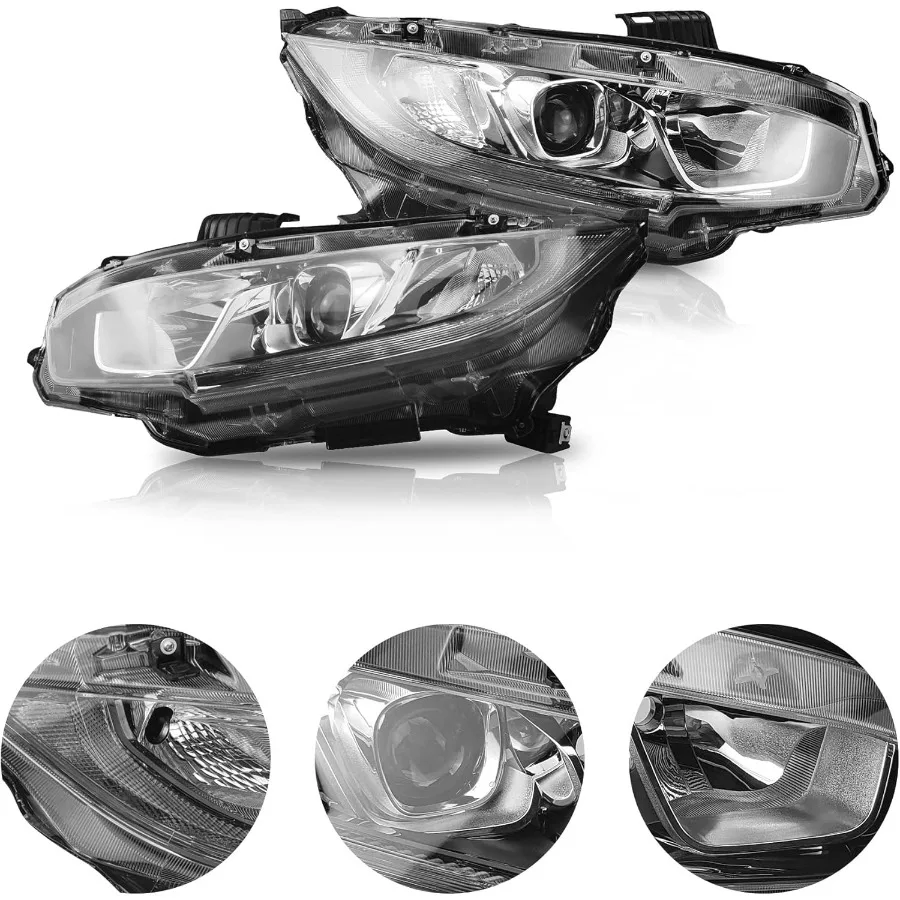 2 قطعة مجموعة مصابيح الهالوجين كروم الإسكان واضح عدسة LED كشافات الجانب الأيسر والأيمن ل 2016 2017 2018 2019 2020 2021 Hon #4