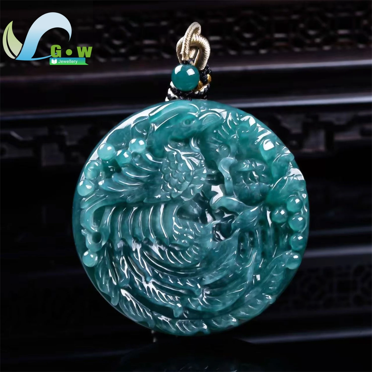 Natural A Grade Jadeite Phoenix Peony Plaque Pendant Old Stock High Ice Thick Carved Hanging Ornament Unisex Jewelry Gift