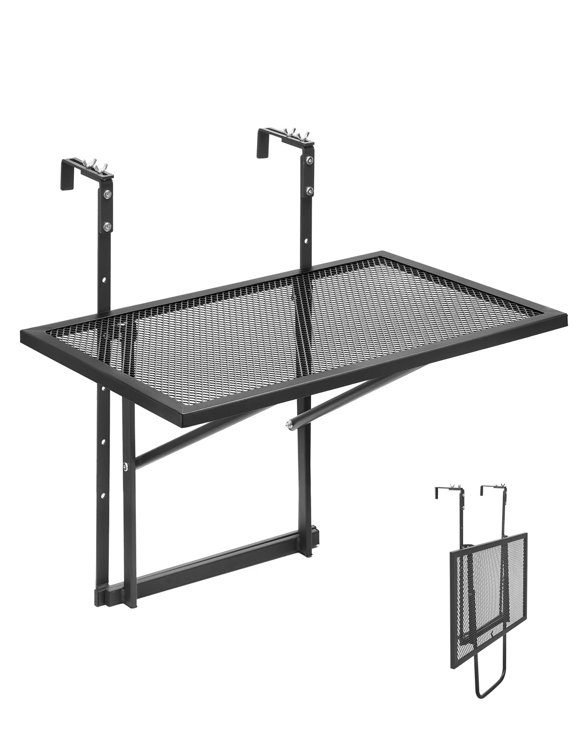 

SucceBuy 19 x 24 in Balcony Hanging Table for Railings 5-Level Adjustable Fit Railing from 1" to 4.7" Serving Table for Patio