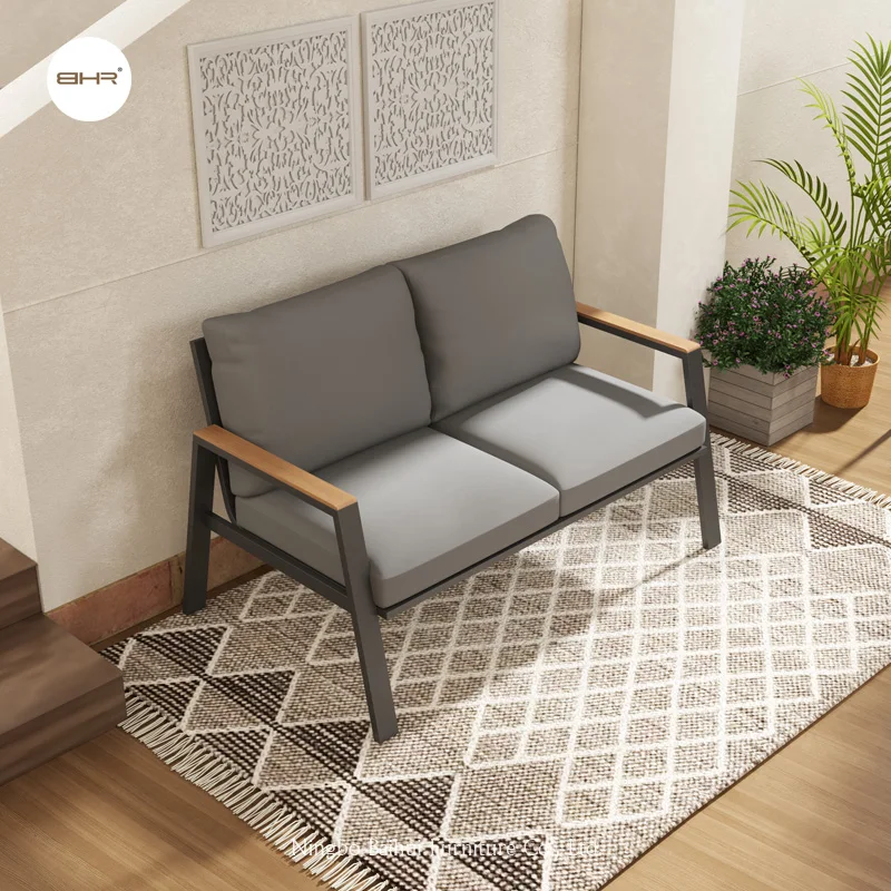 BHR أثاث الحدائق الألومنيوم في الهواء الطلق طقم أريكة الفناء الداخلي مع إطار معدني مقطعي للاستخدام الداخلي والخارجي