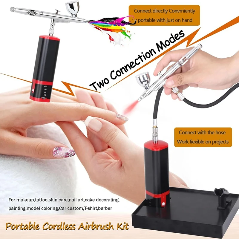 AT19-Dual Action Extra Battery Airbrush Kit With Compressor Replaceable Battery Cordless Air Brush Set For Manicure, Painting