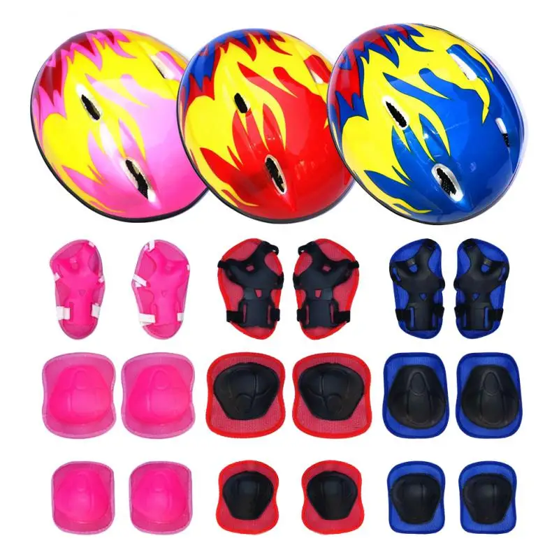 7PCS Kid Protective Gear Ice Skating Roller Knee Protector Guard Sport Safety Set Knee Wrist Guard Elbow Pads Bicycle Skateboard