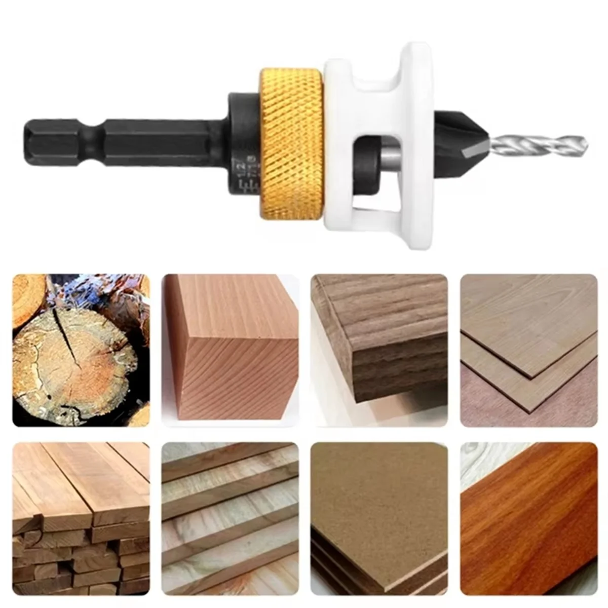 AA98 Countersink Drill Bit with Adjustable Depth Stop Collar Fit for Furniture Making 8mm