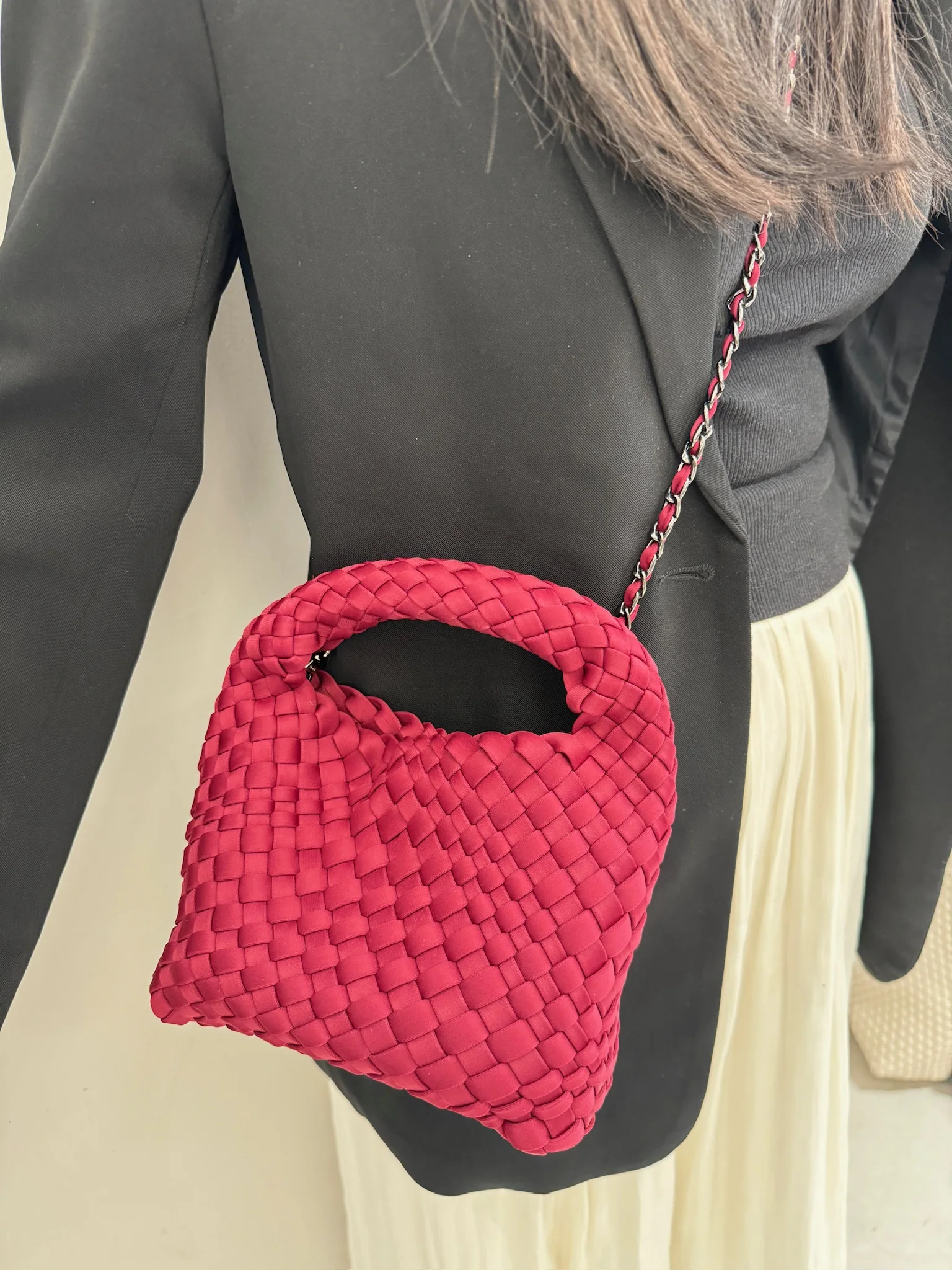 Crossbody bag women Small size underarm bucket bag Nylon soft smooth pure hand woven bag Hot product Ancola red handbag