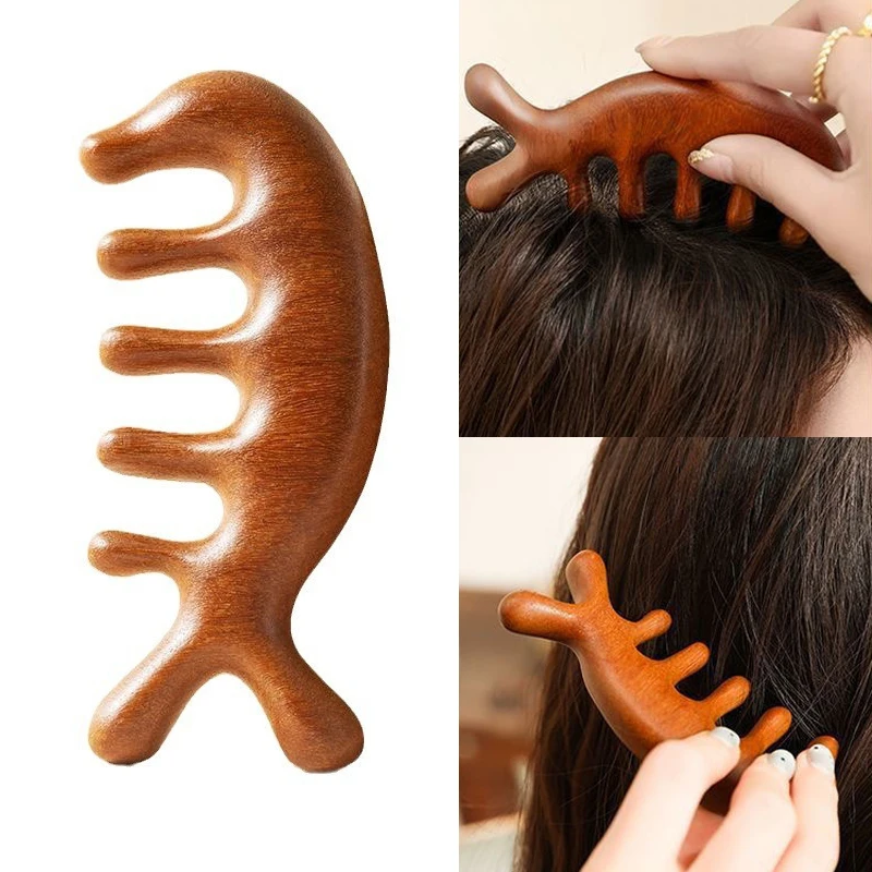 Body Meridian Massage Comb Imitate Sandalwood Five Wide Tooth Comb Acupuncture Therapy Blood Circulation Anti-static Smooth Hair