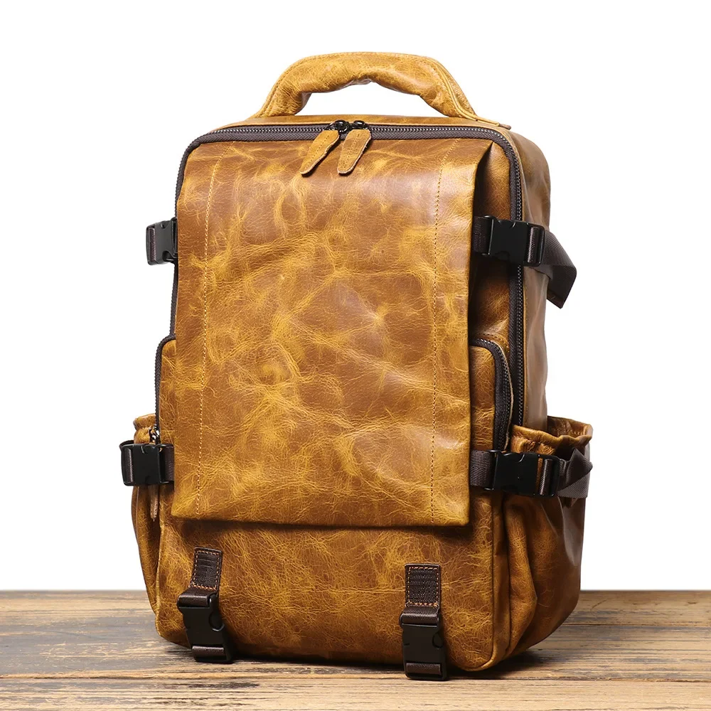 

Men's Genuine Leather Travel Backpack Large Capacity Computer Bag New Style Business Double Shoulder Bag