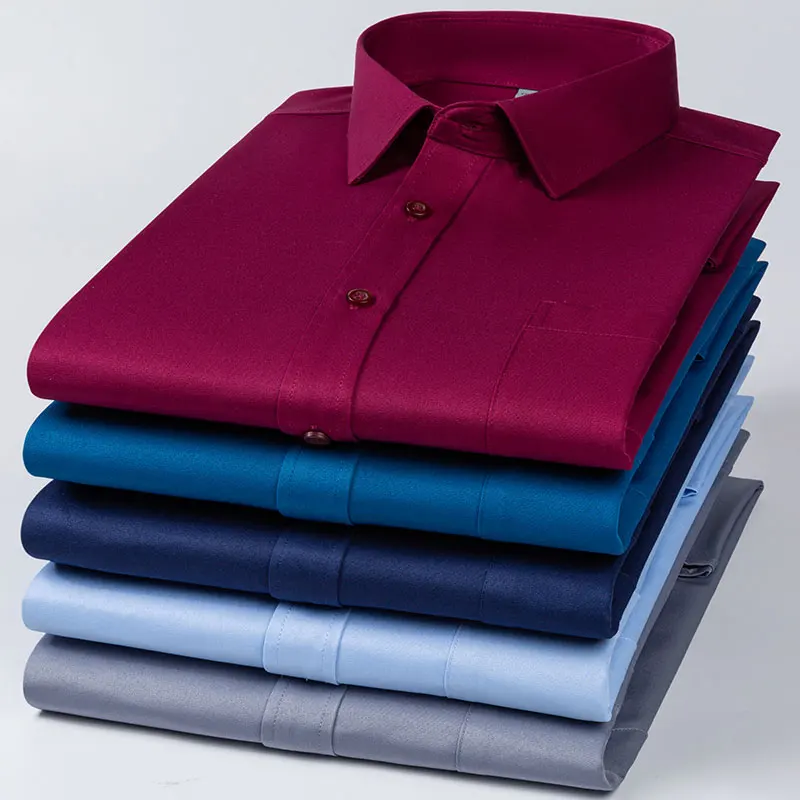 Chemises à manches longues anti-déformables pour hommes, coton de haute qualité, rayures de documents solides, social, formel, affaires, blanc,