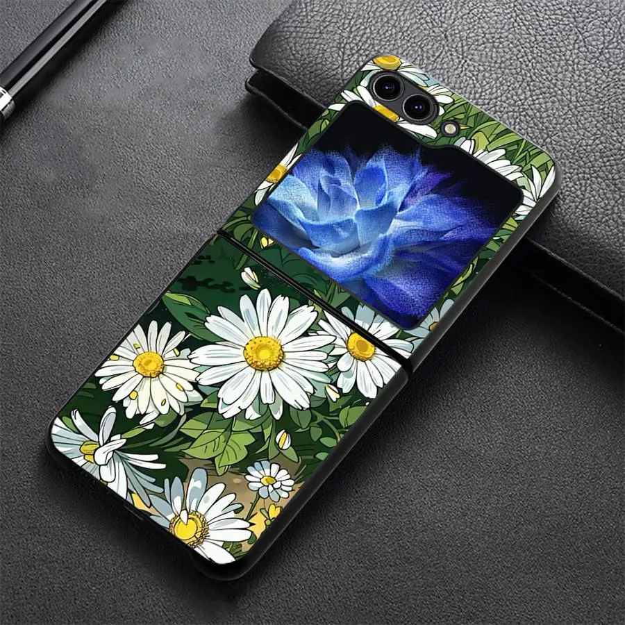 Cartoon Daisy Pattern Phone Shell Funda Case for Samsung Galaxy Z Flip 8 Z Flip 7 6 5 4 3 Flip3 Flip6 Flip7 FE Flip4 Flip5