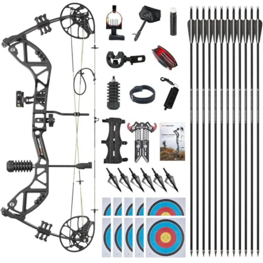 

Compound Bow and Arrow Set for Adult Youth Beginner Right Hand Archery Adjustable 30-70LB Draw Weight 23.5-30.5IN Draw Length H