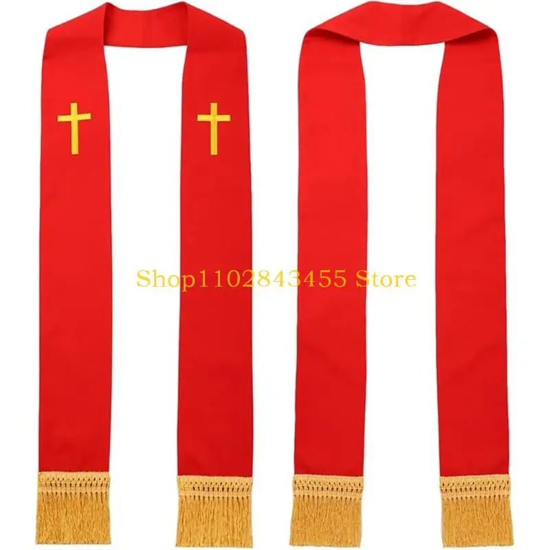 

49MC Торжественная одежда Палантин для духовенства с вышивкой скрещенными крестами и кистями, декор для пасторов-лидеров в