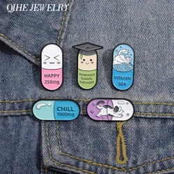 Happy Capsule Pill Brooch Enamel Pin Custom Vitamin Sea Pharmacy School Survivor Brooches Lapel Badges Jewelry Gift For Friends