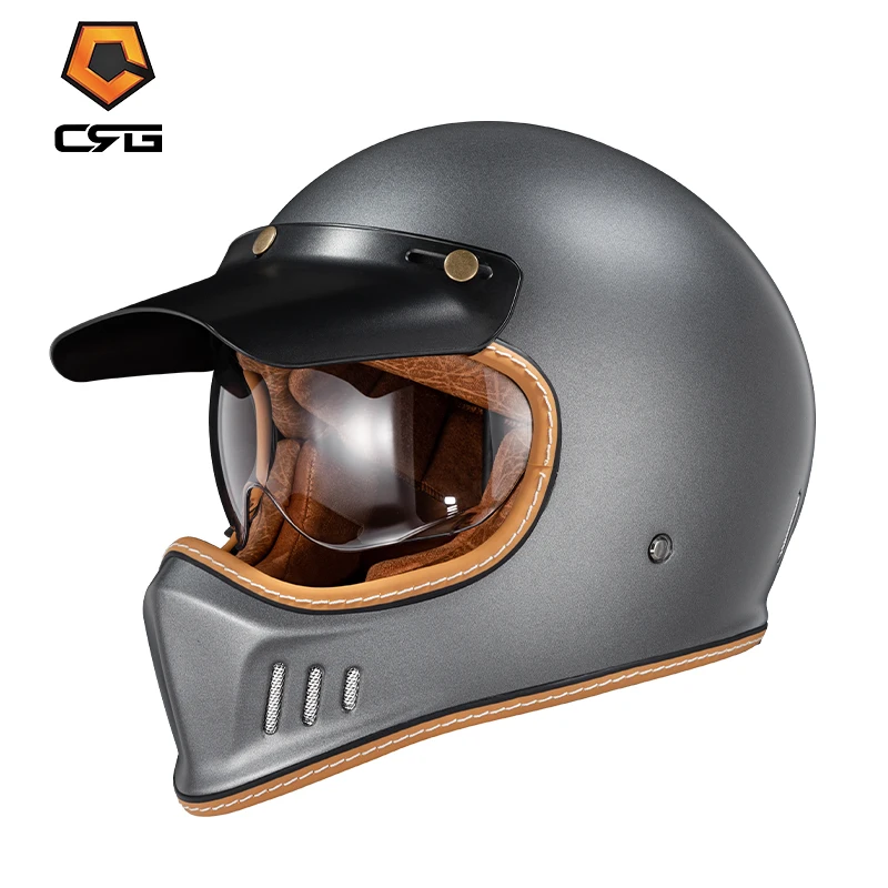 DOT FRP Motorcycle Helmet Retro Scooter Motorbike Full Face Helmet With Visors Windproof Goggles Motorcycle Helmet Accessories