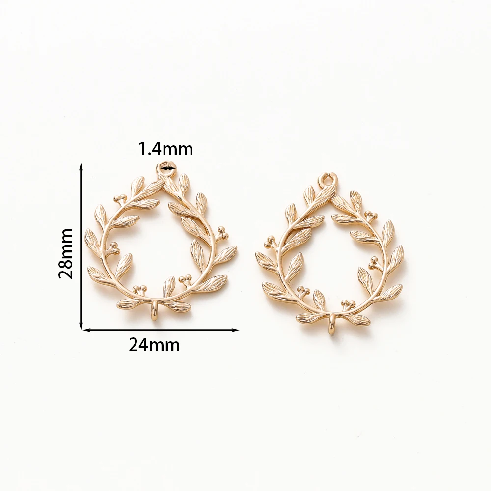 6 teile/los 14 Karat vergoldete Oliven blätter Messing ovale Anhänger Armband mit Doppel löchern Anhänger für DIY Schmuck Bastel bedarf