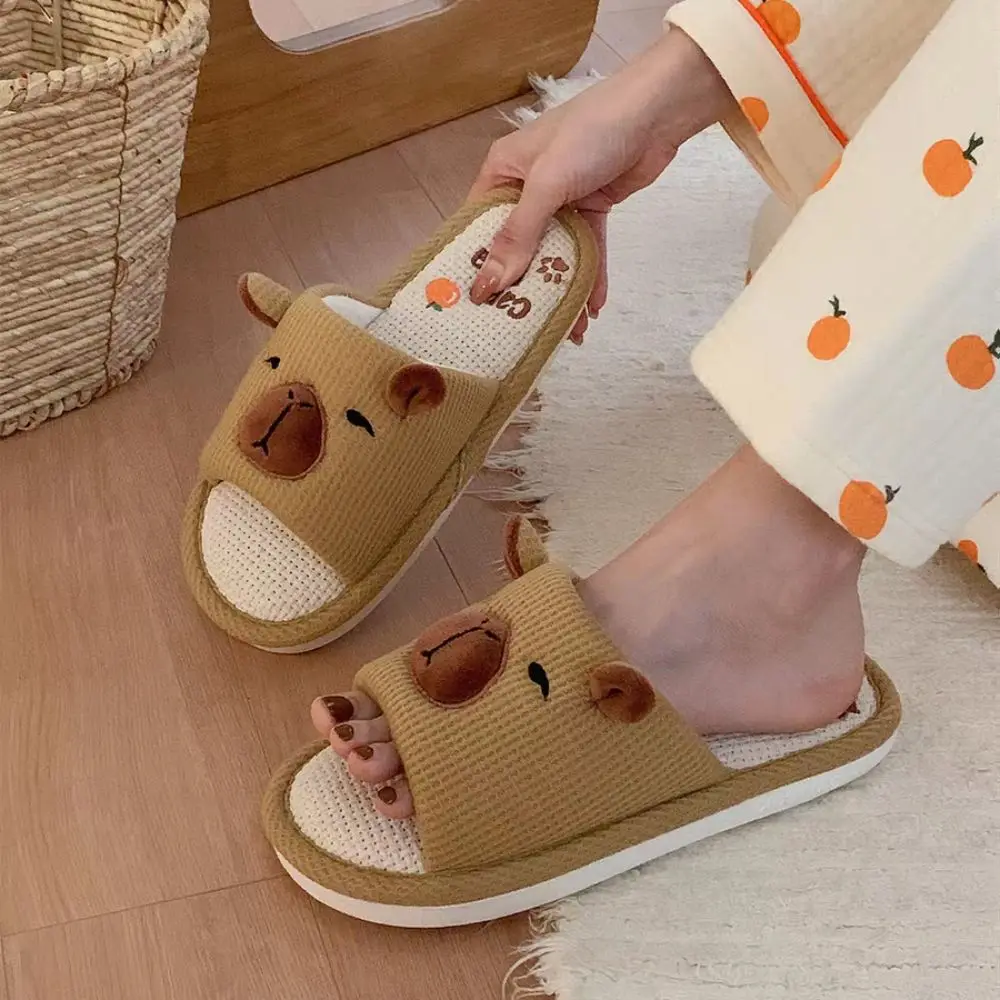

Fashion Soft Warm Capybara Slippers Cartoon Silent Capybara Linen Slippers Thick Sole Anti-Slip Winter Capybara Slides Girls