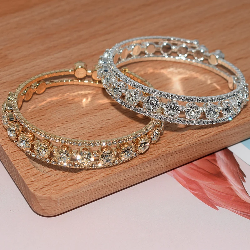 

Fashion Crystal Bracelet for Women Wedding Bangle Hand Jewelry Multi-Layer Bridal Rhinestone Bracelet
