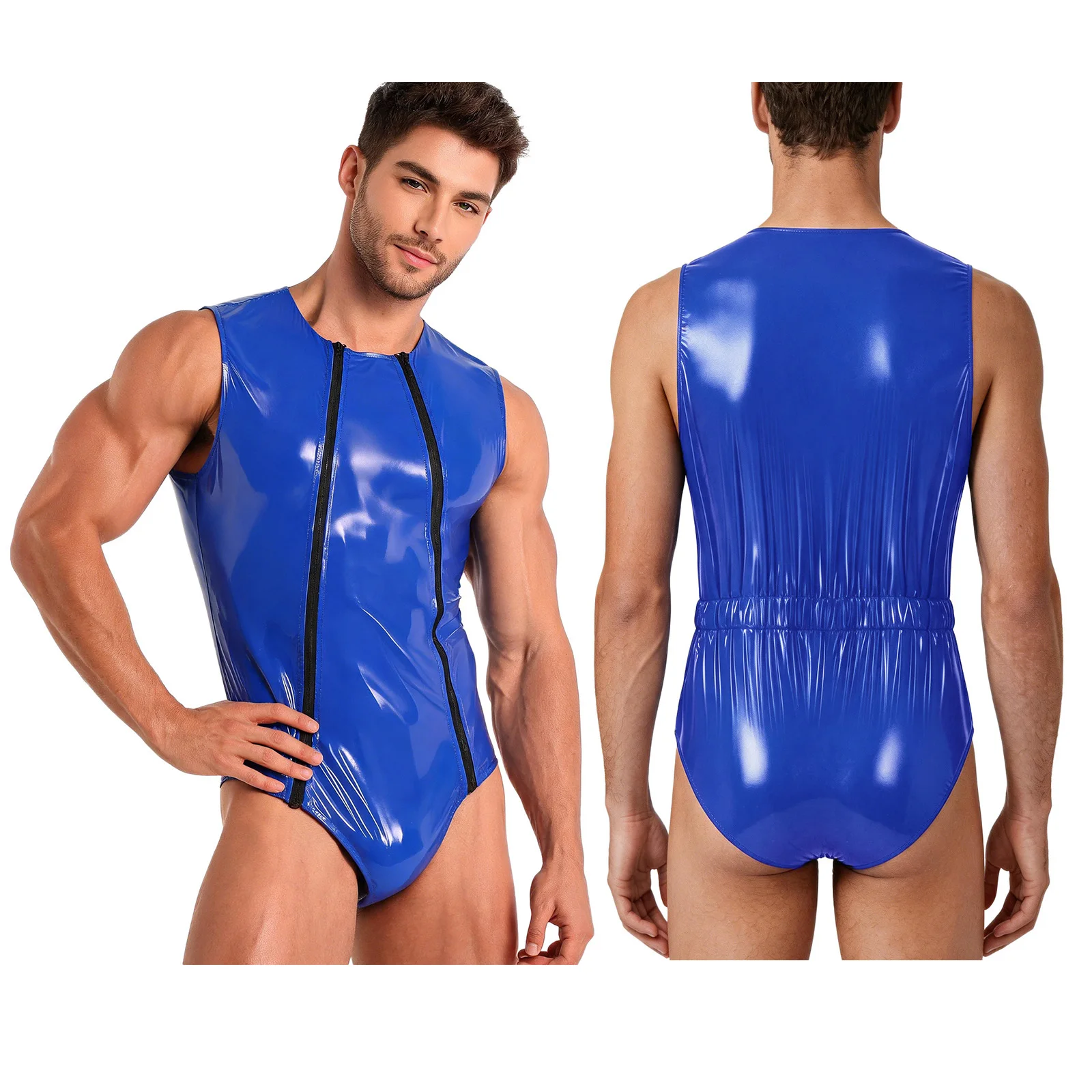 Men Waterproof Leotard Sleeveless Front Double Zippers Bodysuit One Piece Leakproof Adaptive Clothing Swimwear Gym Beachwear