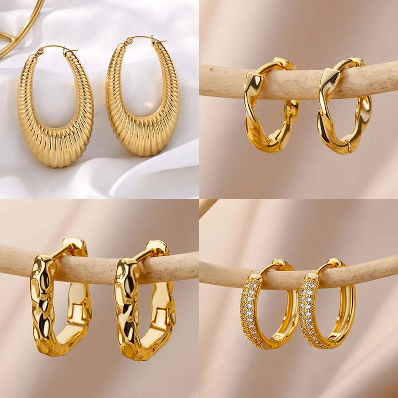 

Trendy Round Chunky Hoop Earrings For Women Stainless Steel Geometric Earring Waterproof Wedding Christmas Jewelry Gift aretes