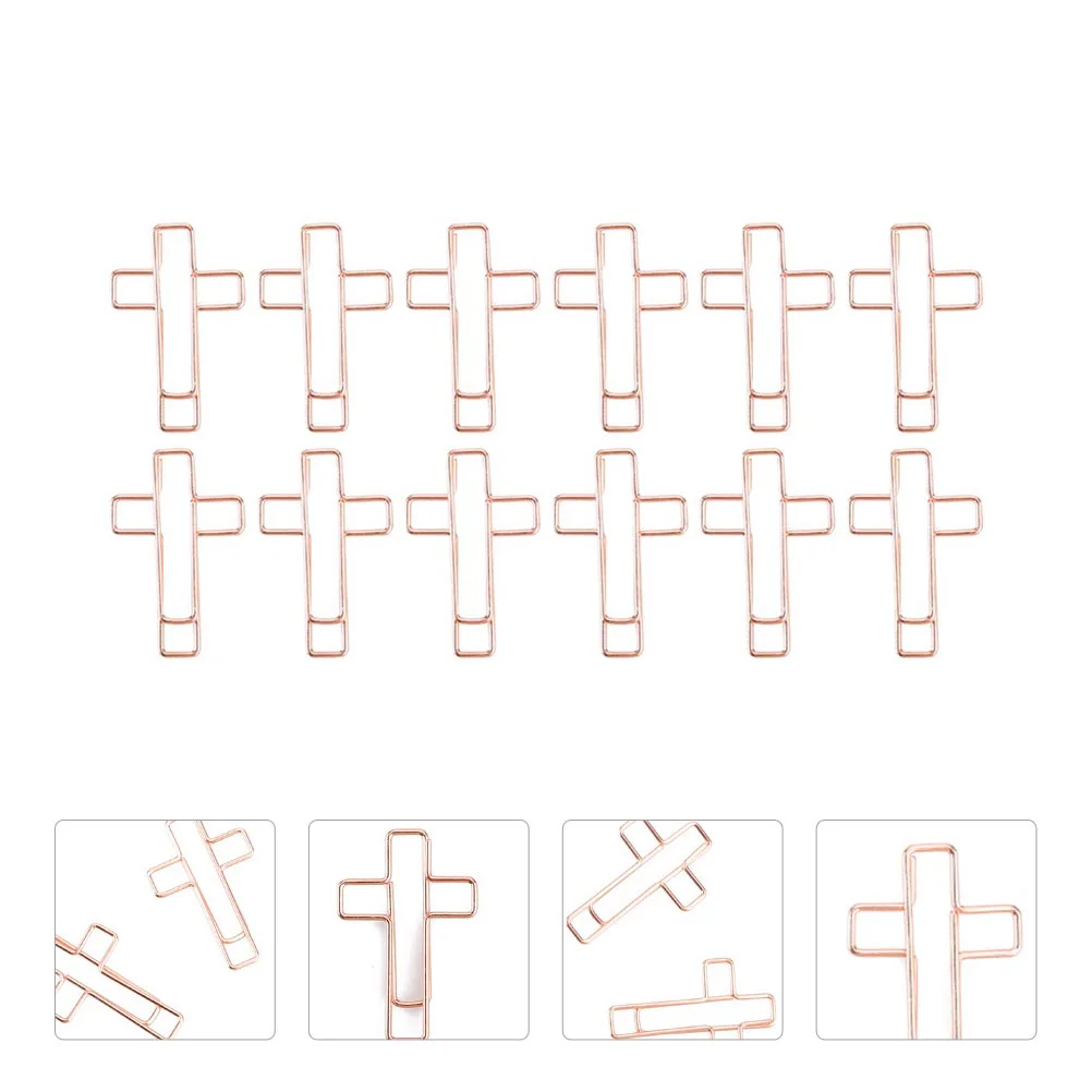 12 Pcs Cross Clip Shaped Clips Metal Bookmark Stainless Steel Unique Paper Bible Memo Clamps Religious