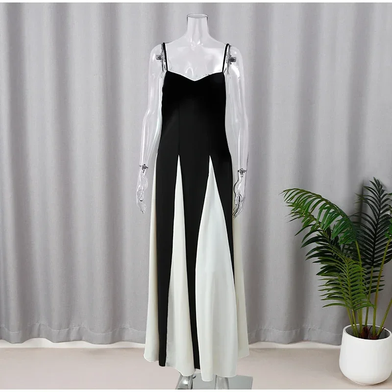 Robe à Bretelles Personnalisée et Élégante pour Femme, Tenue de Soirée Dos aux, Taille Haute, Noir et Blanc, A-Movie