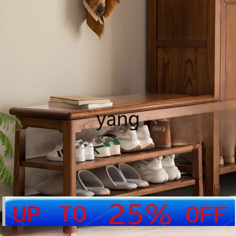 

lmm solid wood entry home door shoe change stool multi-layer old elm shoe rack living room shoe change stool