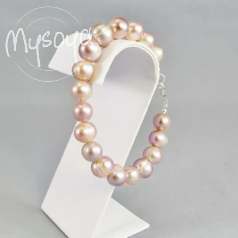 

MYSOYA Light Pink Freshwater Pearl Bracelet 9-10mm With Gift Box For Her/Him Birthday/Wedding/Christmas/New Year Gift