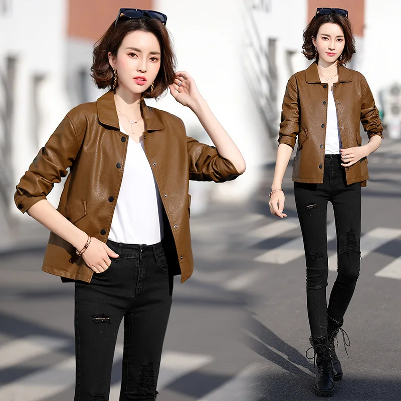 Leisure leather jacket for women's new 2024 spring and autumn season, new short jacket for Korean version, loose and slimming