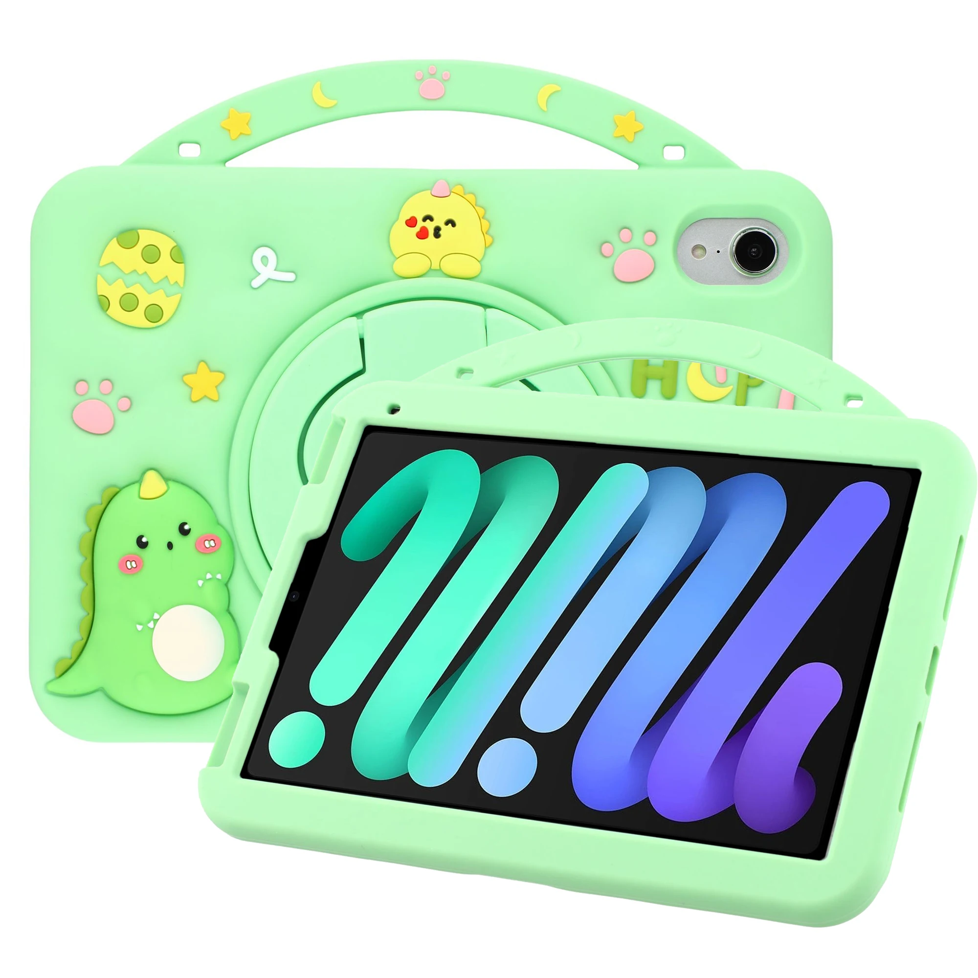 

For iPad mini (2024) / (2021) Silicone Case Rotating Kickstand Hand Grip Cute Tablet Cover