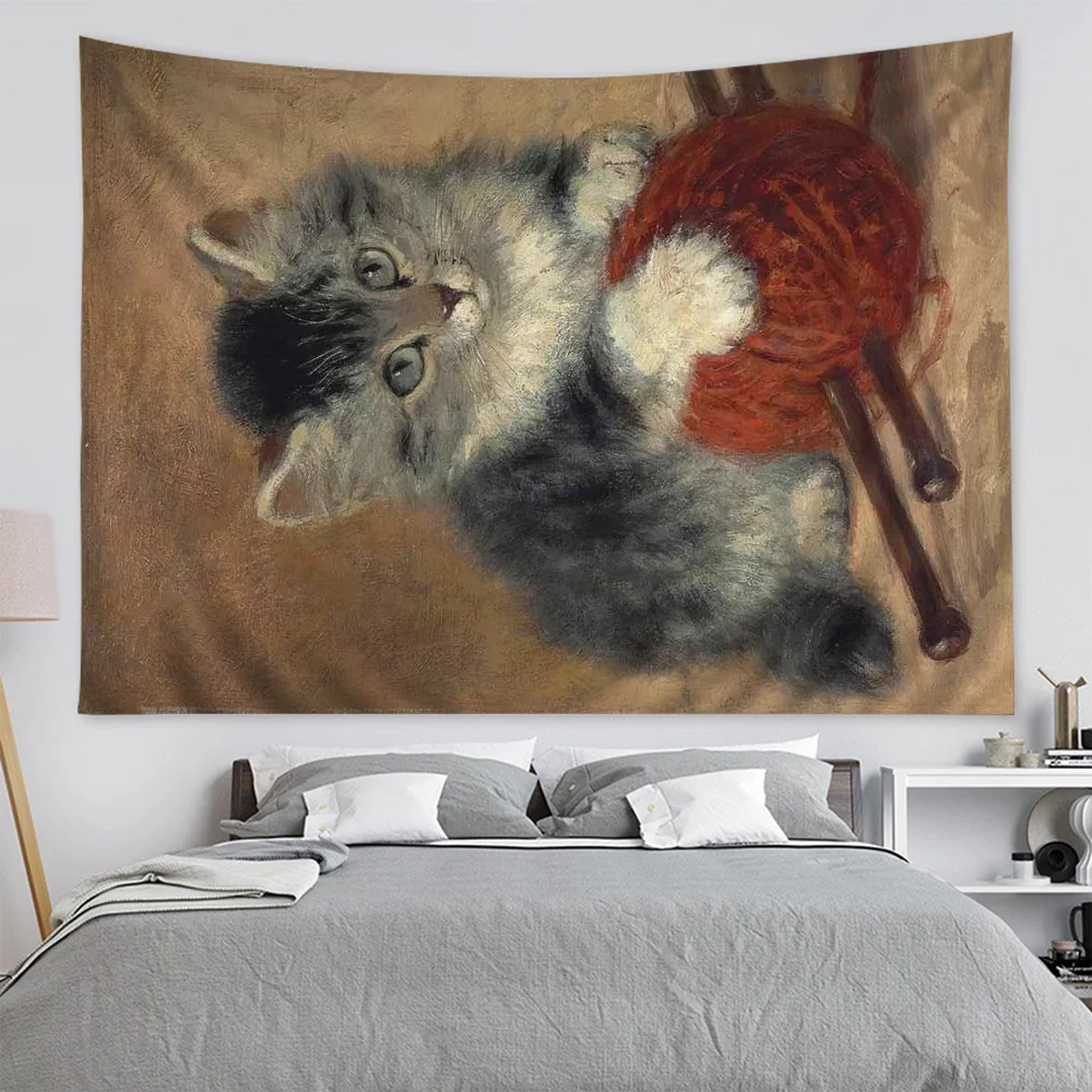 Artwall Cat Oil Painting DIY Wall Tapestry Hippie Flower Wall Carpets Dorm Decor Wall Art Decor