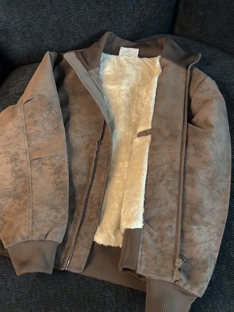 

Зимнее пальто из искусственной кожи в американском стиле, окрашенное из искусственной кожи, мужская хлопковая верхняя одежда, воротник-стойка на подкладке, усовершенствованное тепло