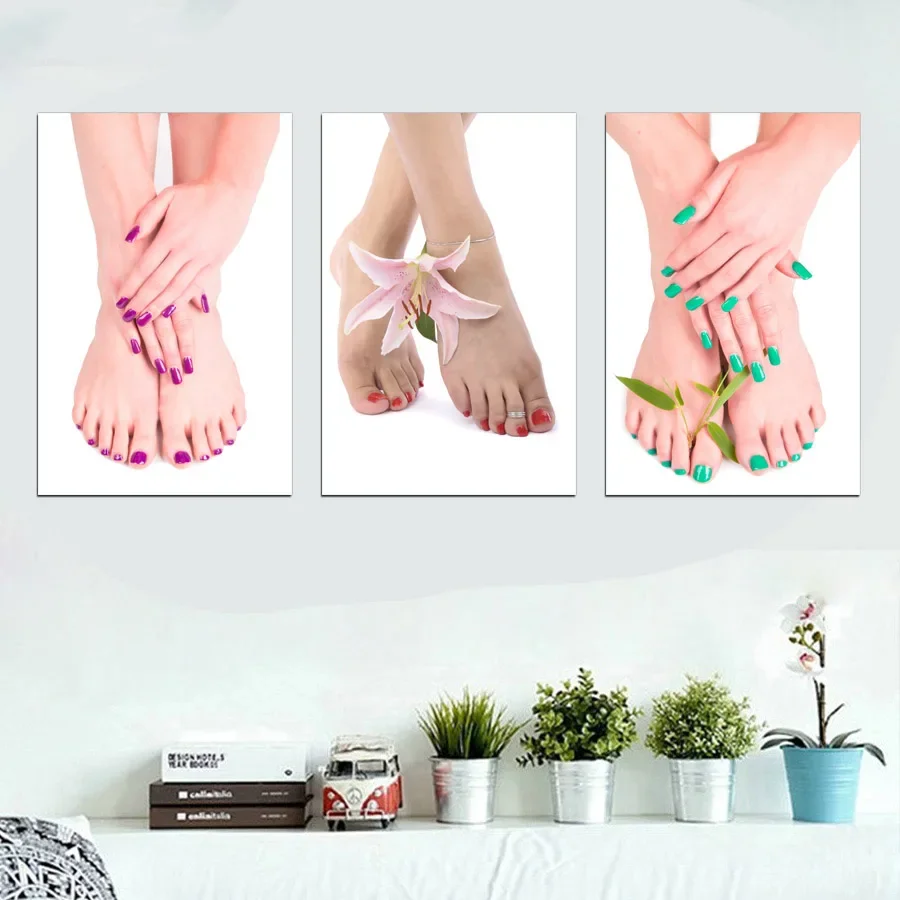 3 Pieces Foot Body Spa Nail Yoga Salon Massage Posters Pictures Canvas Wall Art HD Home Decor Paintings Living Room Decoration