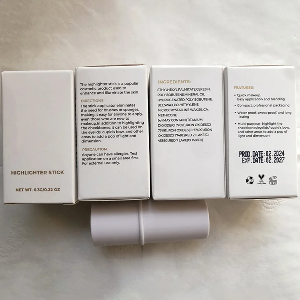 Resaltador de contorno de cara de tubo blanco, maquillaje vegano, etiqueta privada, logotipo personalizado, bronceadores al por mayor