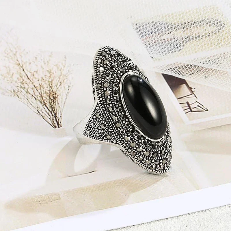 CAOSHI Vintage Style Rings for Women Unique Black Stone Design Party Female Exquisite Jewelry Anniversary Birthday Accessories