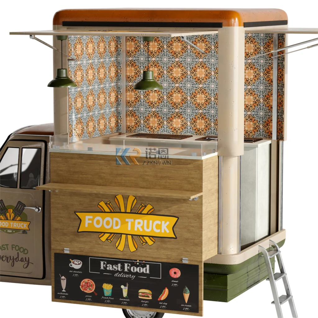 Camion per alimenti triciclo con rimorchio per alimenti da cucina completo Camion da caffè Carrello per alimenti elettrico scimmia