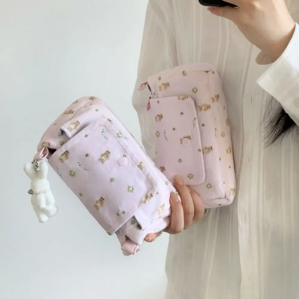 Large Capacity Little Bear Star Pencil Case Printed Sweet Pencil Storage Bag Creative Rabbit Zipper Stationery Pouch