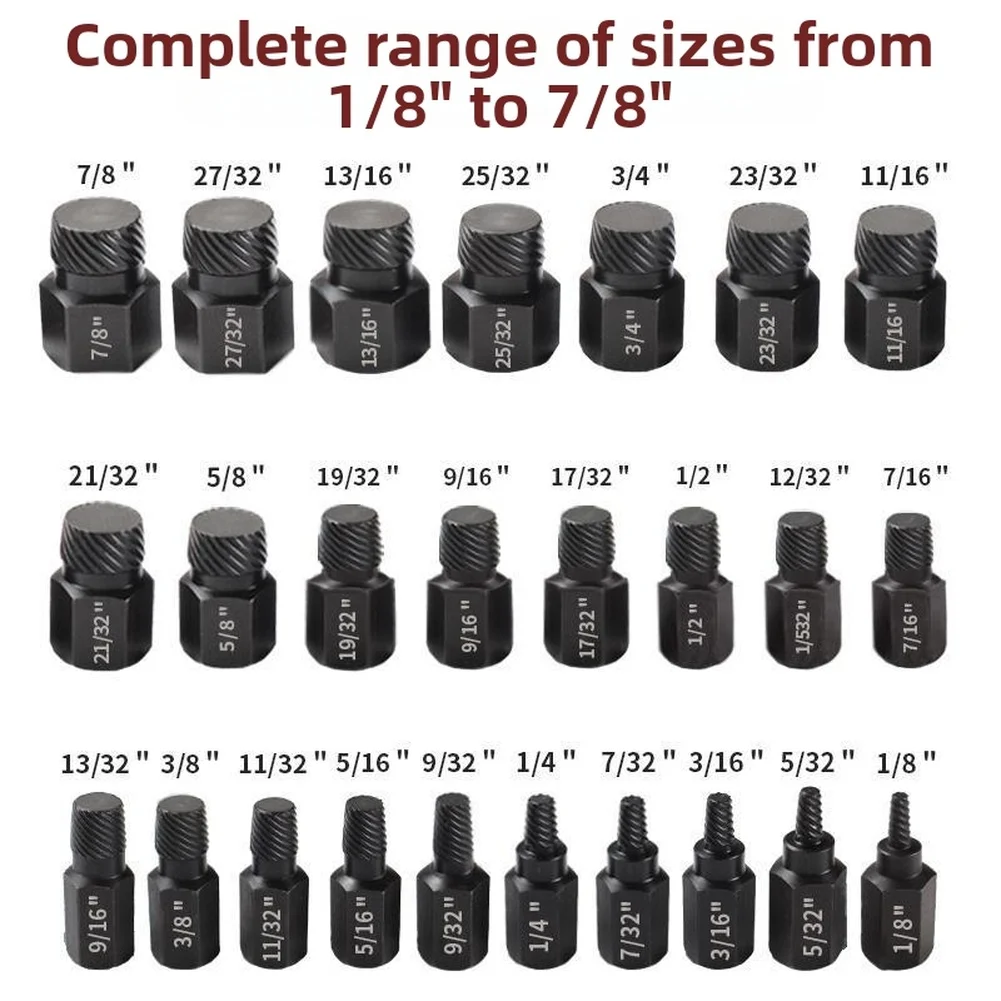

27Pcs Hex Nut Extractor For Broken Bolt Remover 1/8-7/8 Extractor 3.2-23mm Nut And Bolt Extractor & Remover Hand Tool Set