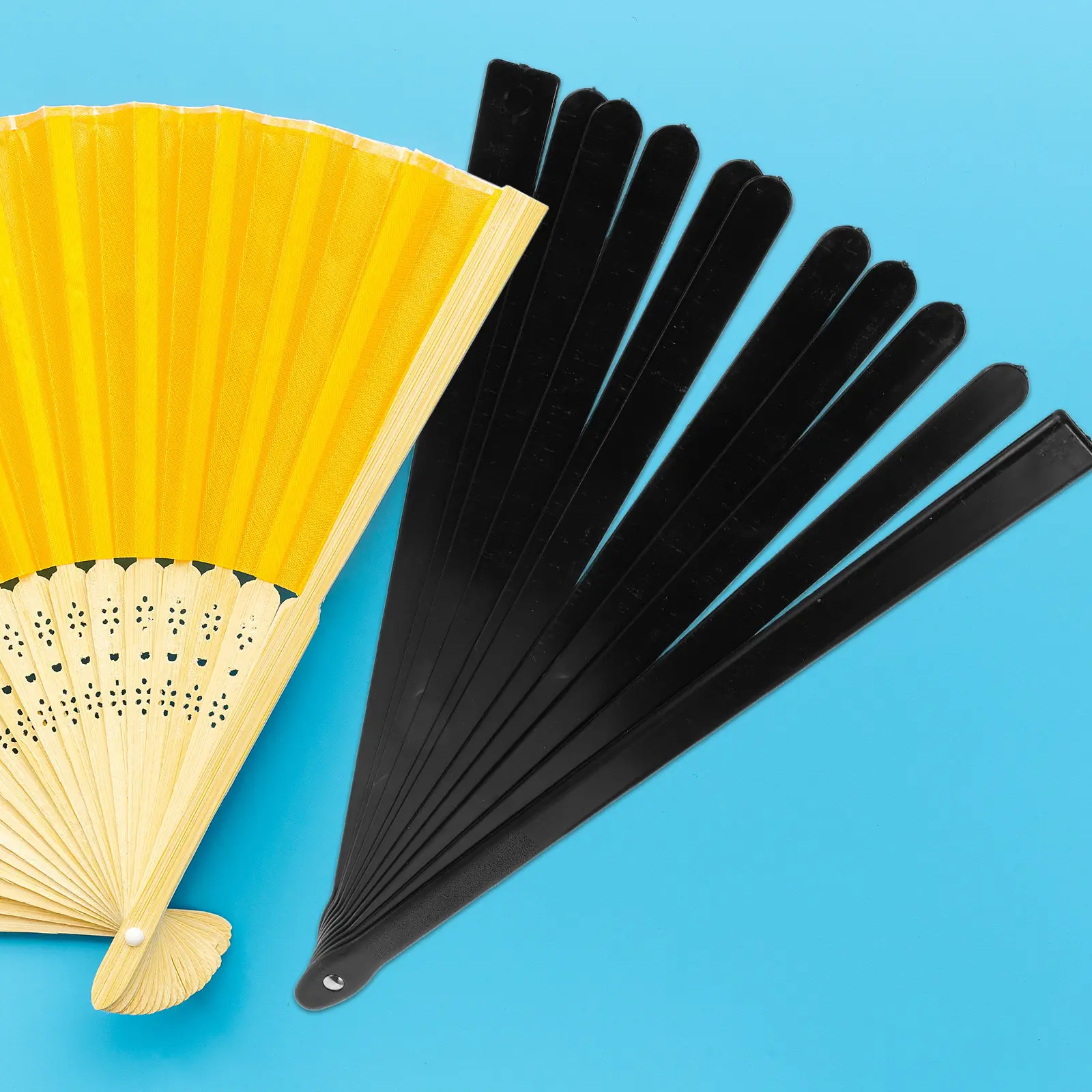 4Pcs Folding Fan Frame Black Plastic Ribs DIY Blank Hand Fan Craft Parts for Wedding Church Martial Arts Cosplay
