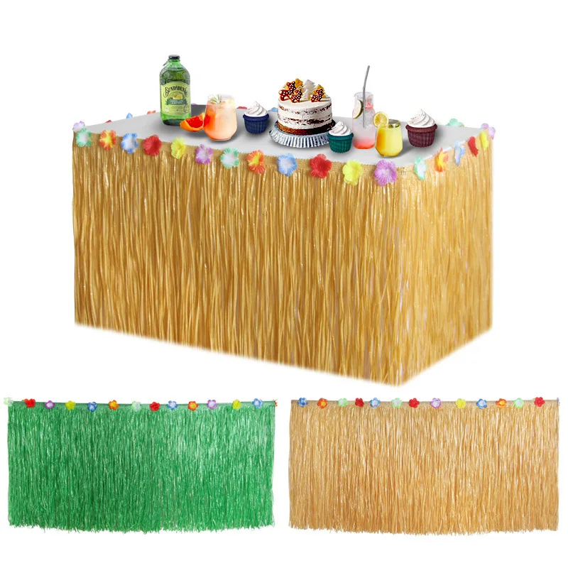 

60x200cm Luau Grass Table Skirt Hawaiian Table Skirt For Tropical Hawaiian Party Decorations Summer Beach Party Decorations