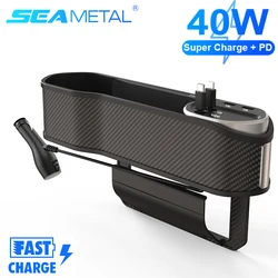 SEAMETAL Wireless Charging Car Seat Side Storage Box 40W Fast Charge Car Organizer with 2 Cables Universal for iPhone Android