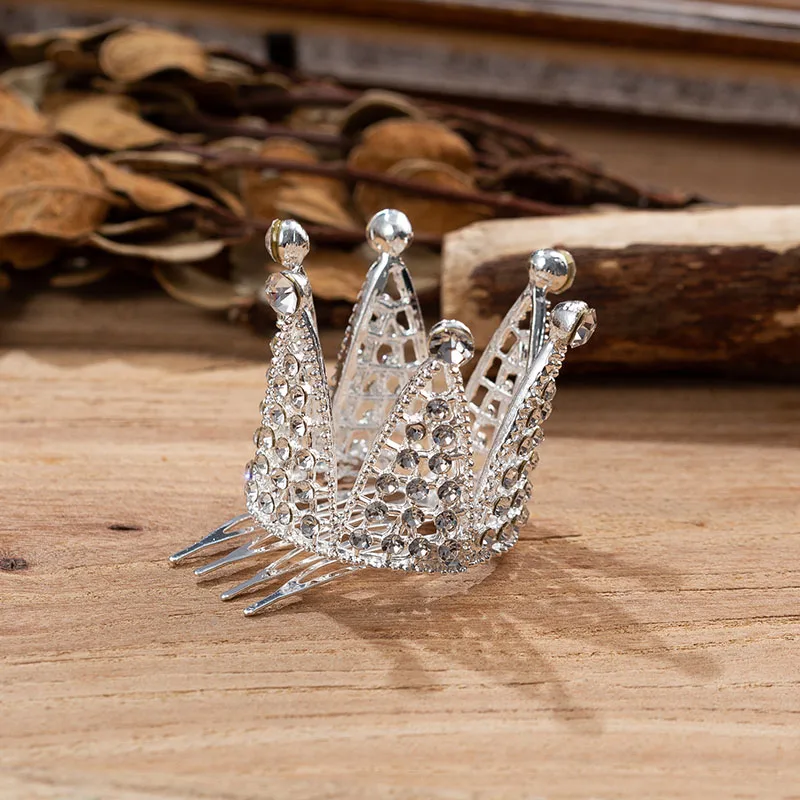 New Arrival Comb Crowns Hair Jewelry Silver Plated Mini Round Crystal Tiara Crown Wedding Hair Accessories for Women