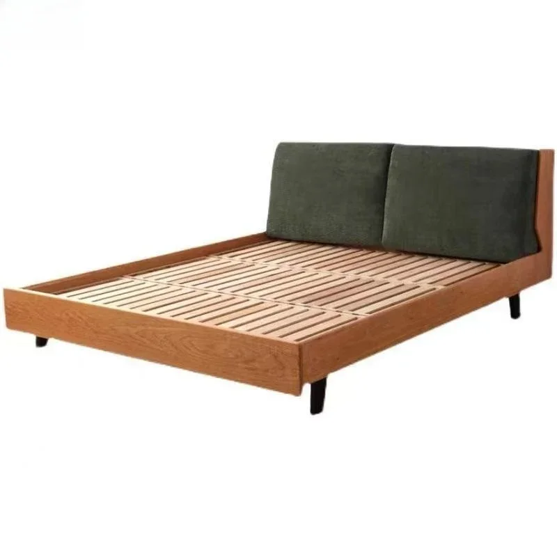 Solid wood bed Nordic cherry wood, Japanese-style simple single double bed, black walnut bag toast bed