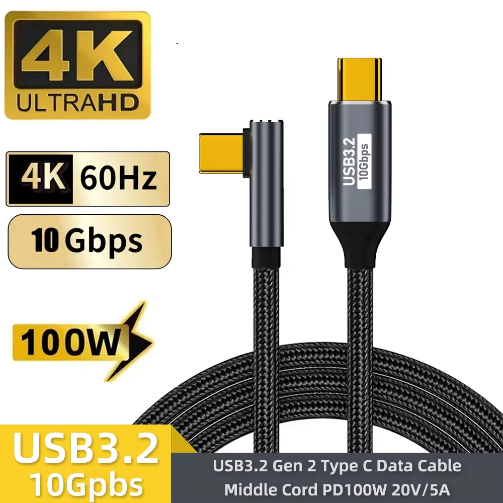 PD100W USB-C to USB-C USB3.2 5A Type-C Fast Cord 10Gbps 4K@60Hz Screen Mirroring Cable For iPhone 17 Pro Max MacBook Pro Samsung
