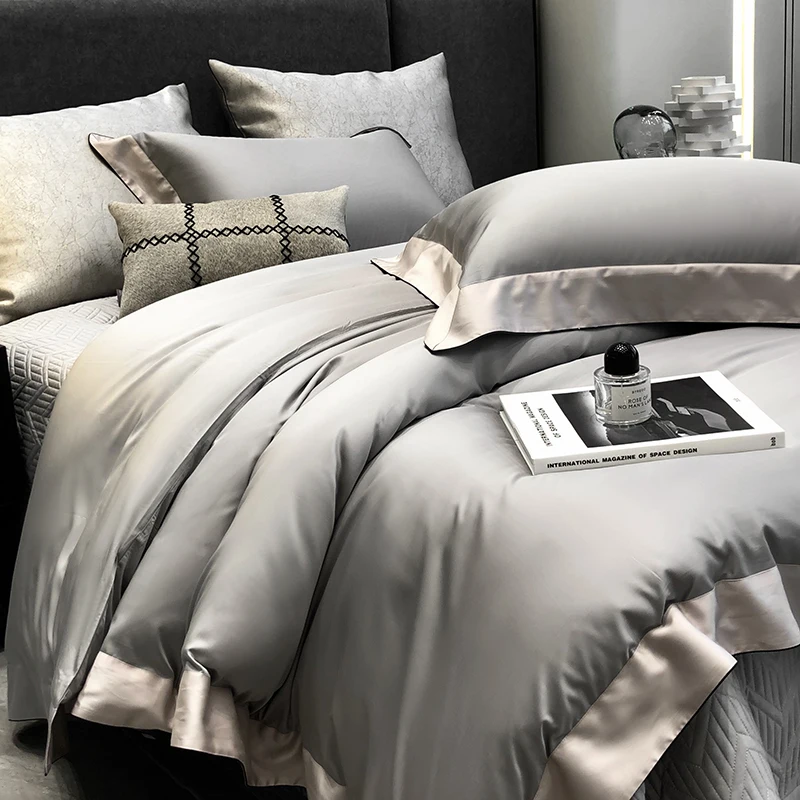 

Luxury Hotel Style Bedding Set 800TC Lyocell Cotton Soft Silky Duvet Cover Set Quilted Bedspread Bed Sheet Set Pillowcases 4Pcs