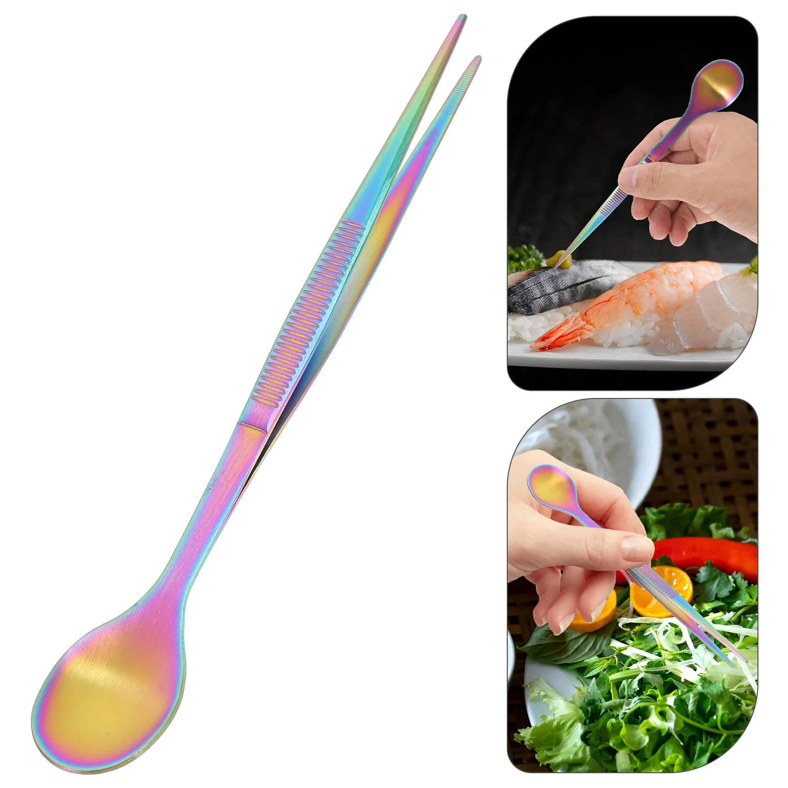 

Stainless Steel Tasting Spoon Multi-Functional 2-In-1 Dining Utensil Spoon Chopstick Sauce Spoon Taste Tweezer Metal Cutlery